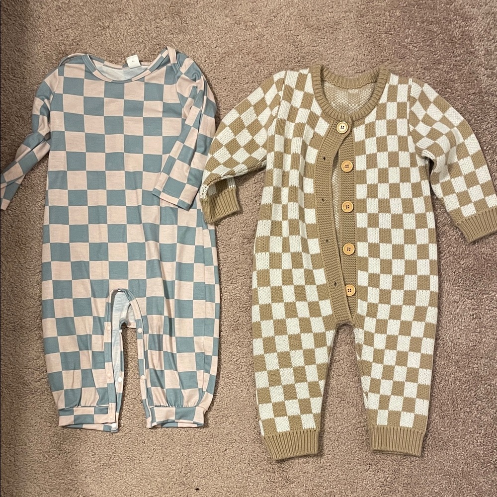 SHEIN Checkered Kids One Piece Set - Blue and Tan